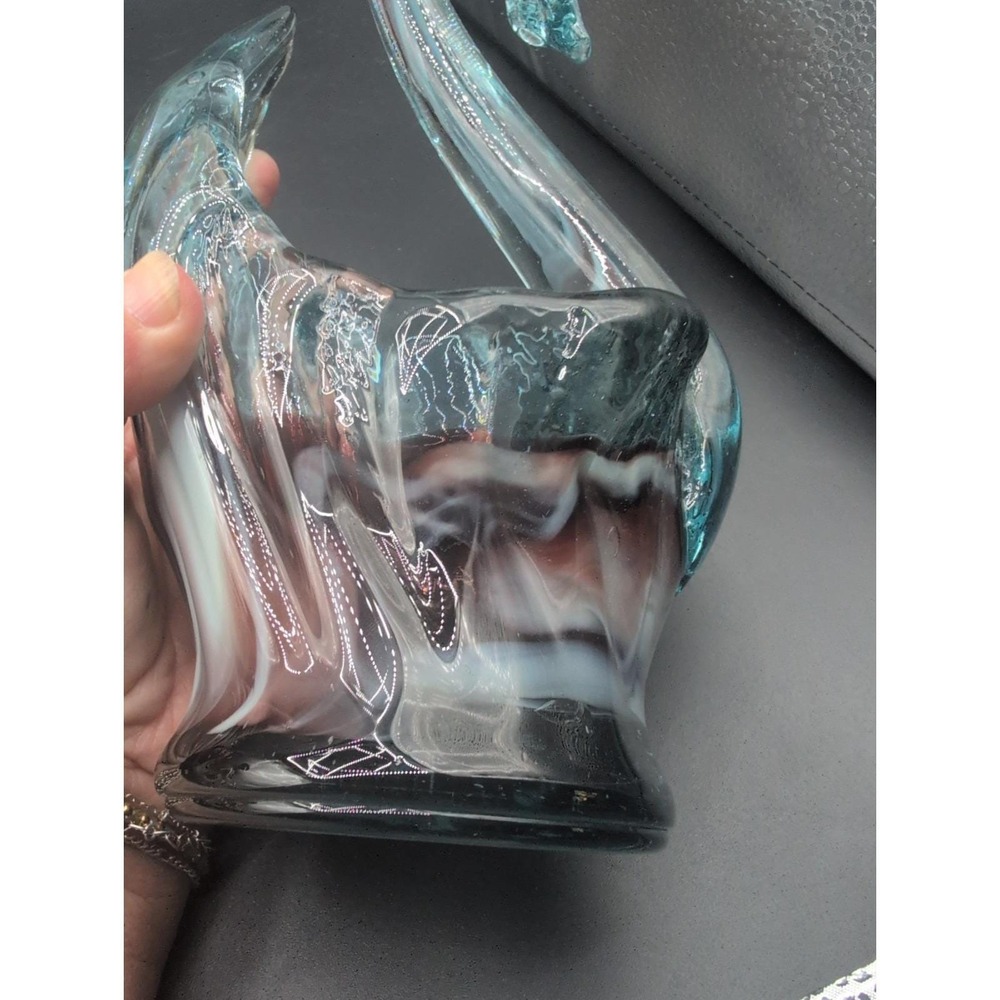 Vintage Mcm Murano Style Swan Handblown Powder Blue Wine Burgundy 11" - Picture 7 of 10